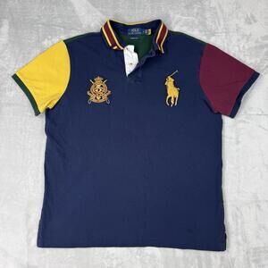 Polo Ralph Lauren Custom Slim Fit Colorblock Polo Shirt Crest Logo Size L Y2K